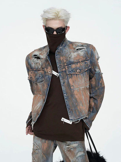 Hole-ridden denim jacket