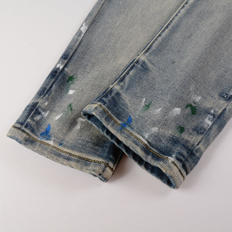 Distressed Patch Slim Denim Jeans