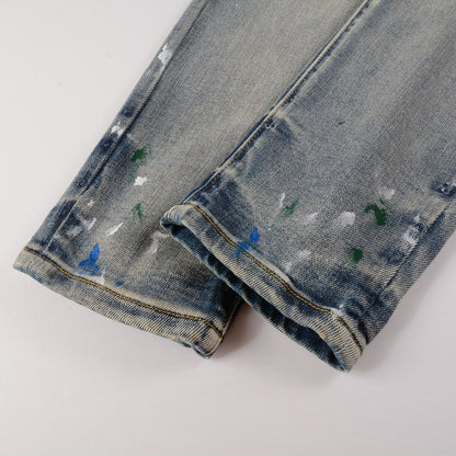 Distressed Patch Slim Denim Jeans