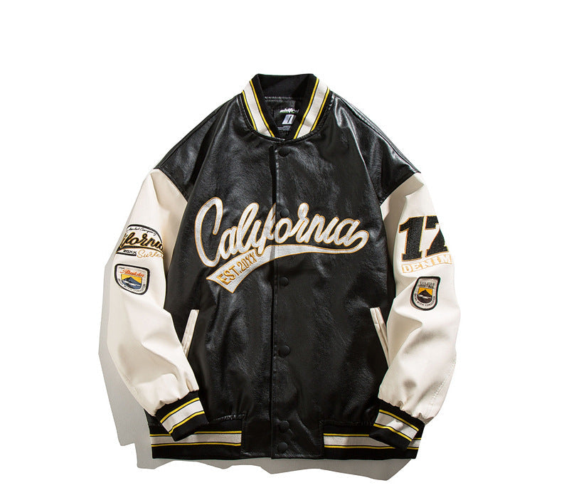 Embroidered Baseball Leather Jacket