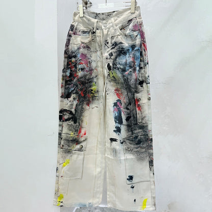 High-Street Graffiti Wide-Leg Jeans