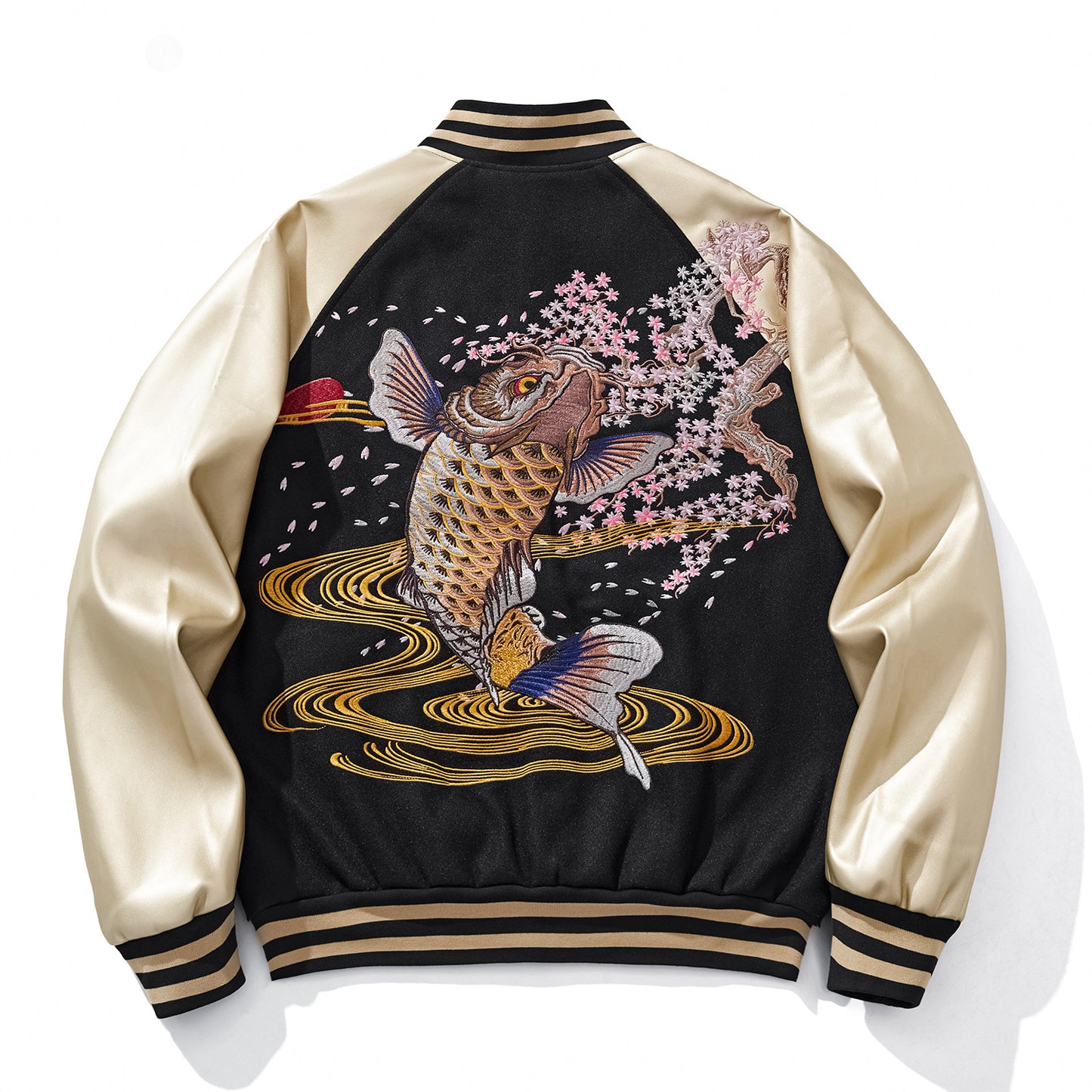 Golden Carp Embroidered Baseball Jacket