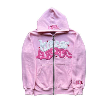 Hip-Hop Letter Print Fleece Zip Hoodie