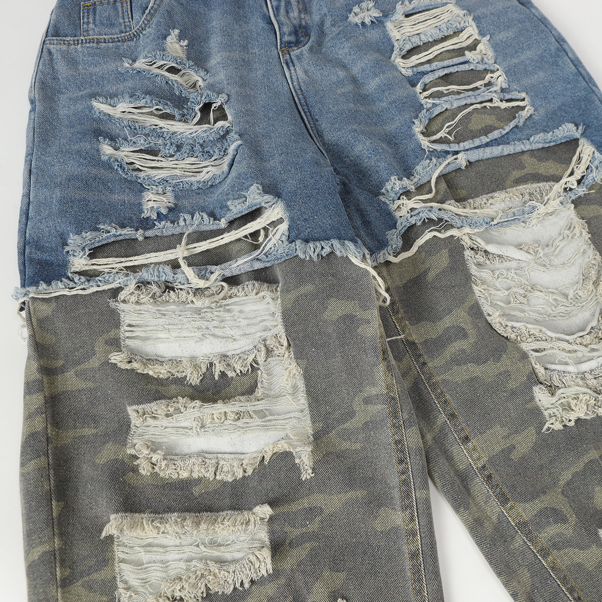 High-Street Faux Two-Piece Distressed Denim Jeans