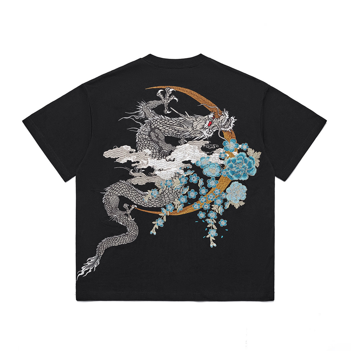 VAEZION Dragon Phoenix Embroidered T-Shirt