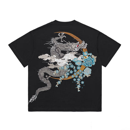 VAEZION Dragon Phoenix Embroidered T-Shirt