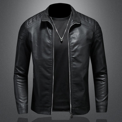 Men's black leather jacket with zipper, streetwear style, Vaezion luxury fashion