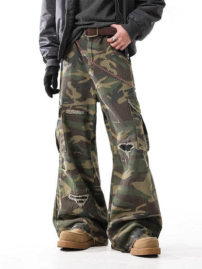 Retro Camo Distressed Straight Jeans