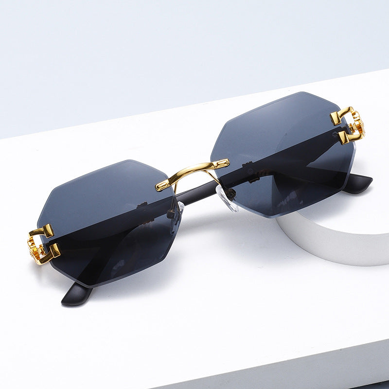 Wood-Grain Polygon Sunglasses