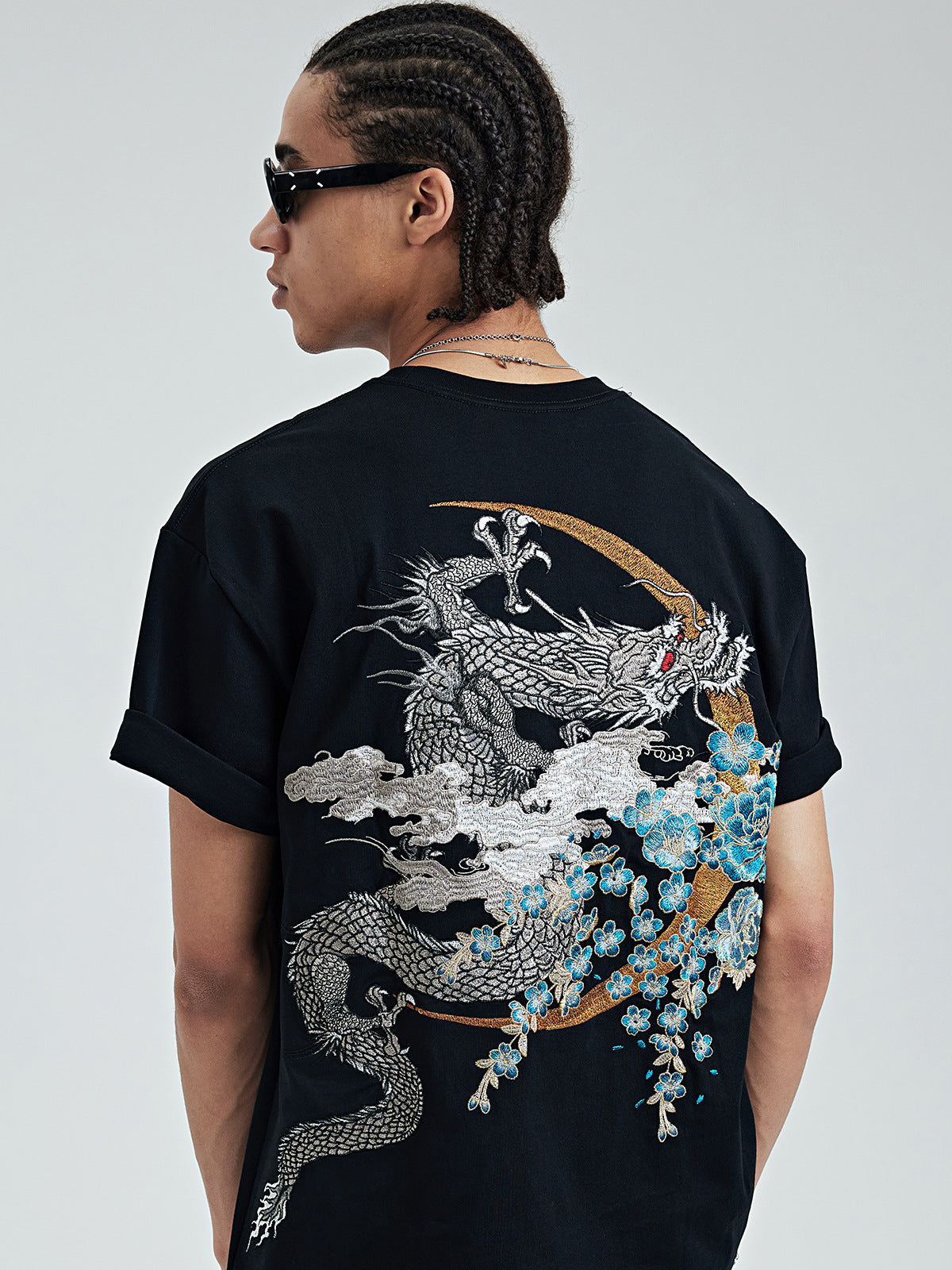 VAEZION Dragon Phoenix Embroidered T-Shirt