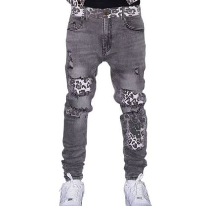 Men's Slim Fit Distressed Patchwork Jeans