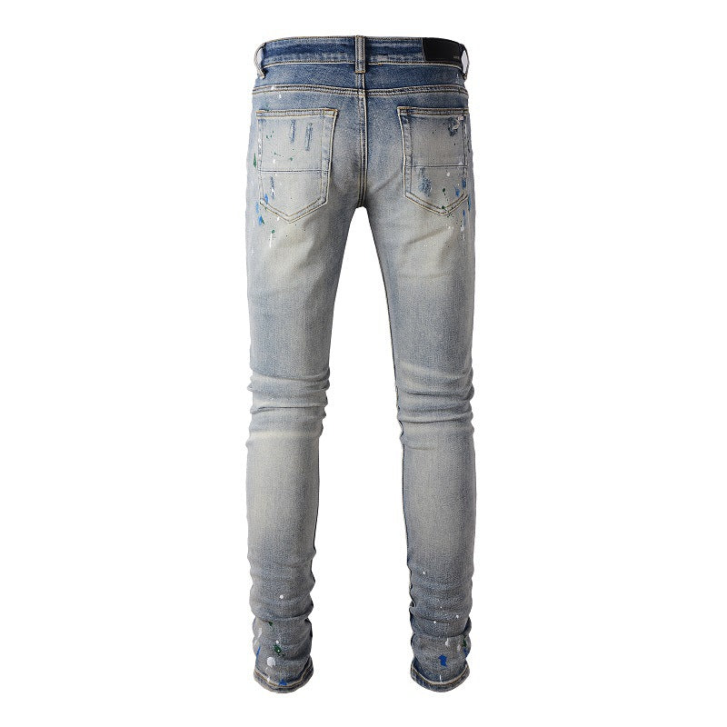 Distressed Patch Slim Denim Jeans