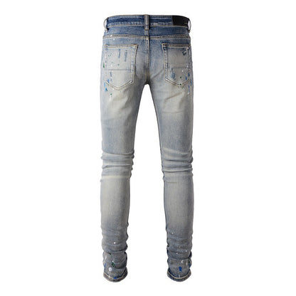 Distressed Patch Slim Denim Jeans