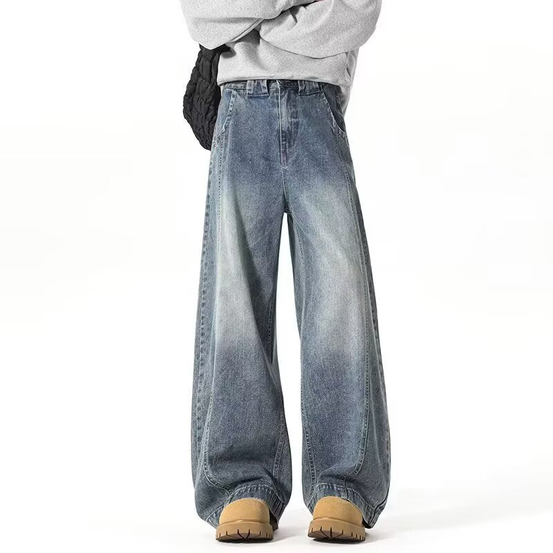 Vintage Deconstructed Wide-Leg Denim Jeans