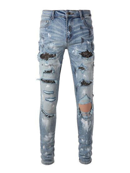 Slim-Fit Rhinestone Distressed Jeans